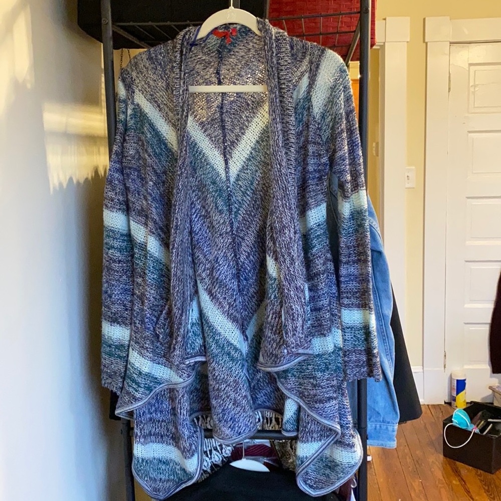 Blue Stripped Knitted Cardigan
